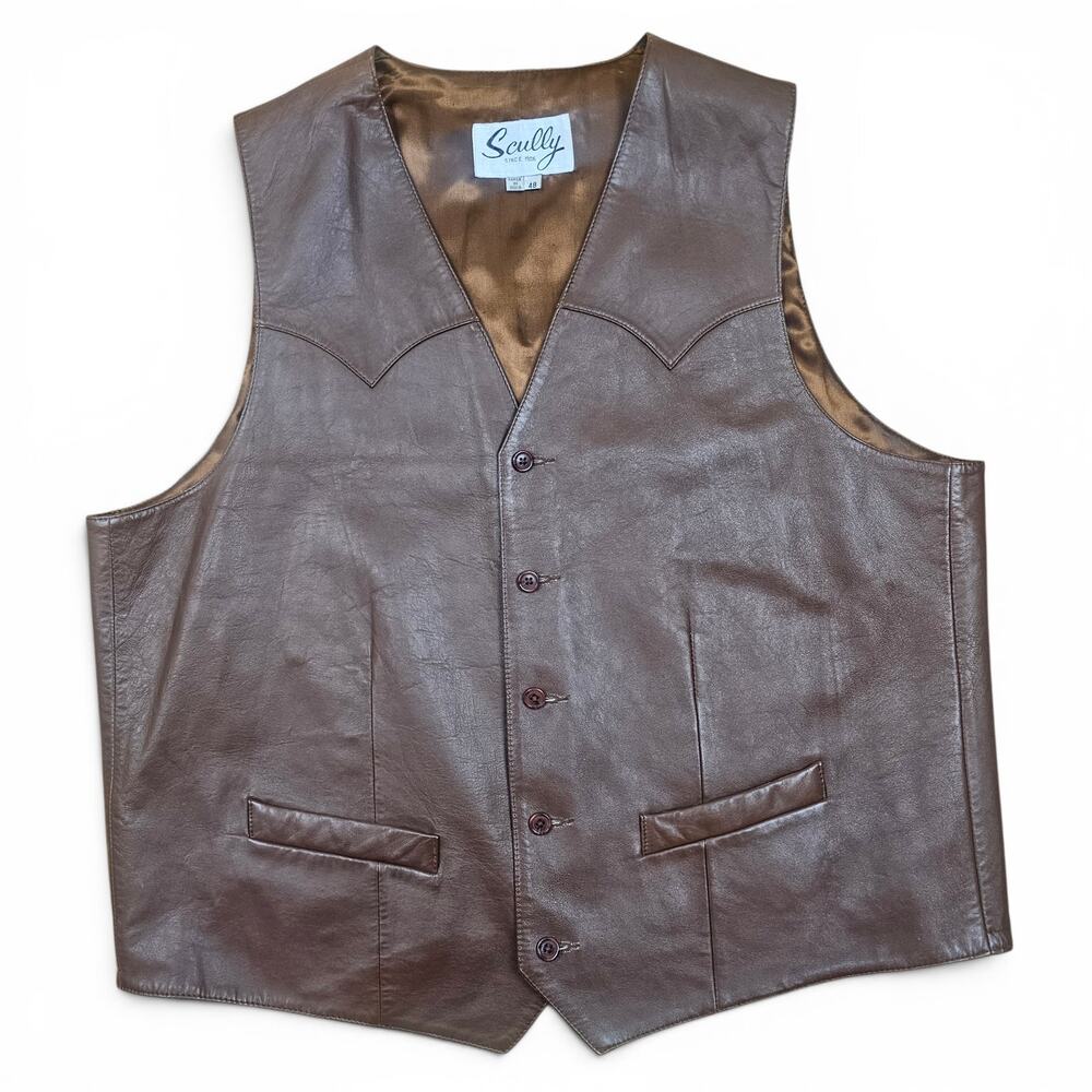 SCULLY Leather Western Vest Mens 48/XL VTG 90s Retro Cowboy Ranchwear Casual